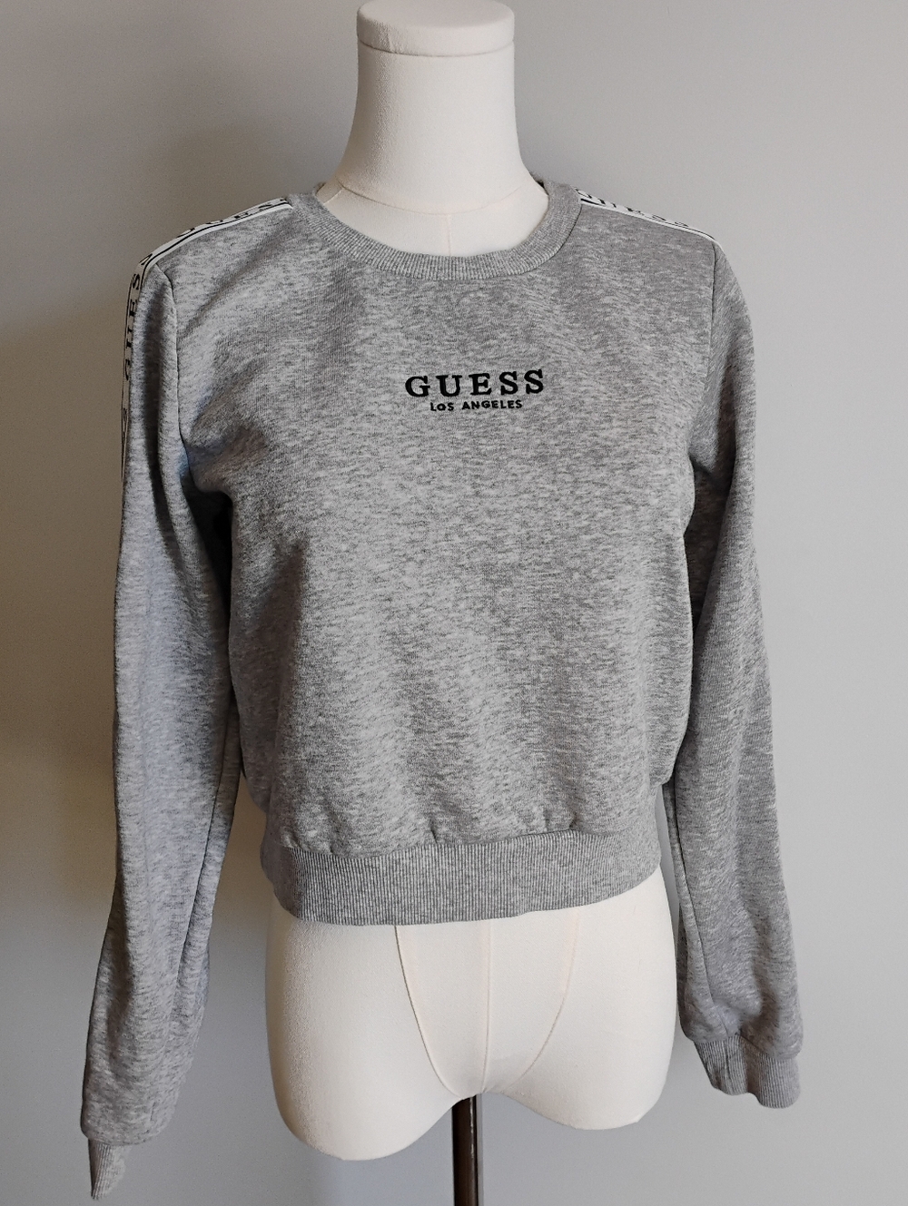 GUESS Gray Crewneck Crop Top Side Logo